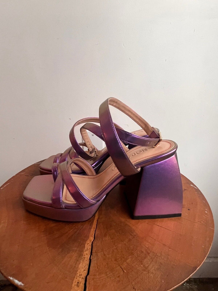 NODALETO Bulla Siler Metallic Purple Leather Heel Strappy Platform Heel 36.5