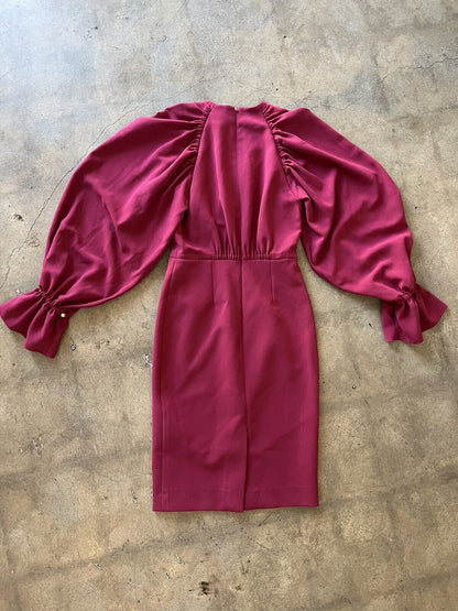 ROKSANDA Purple Acetate Crewneck Long Tulip Flare Sleeve Pencil Dress UK 6 US 2