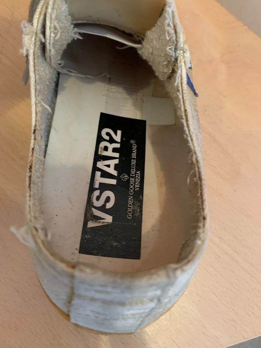 GOLDEN GOOSE V Star2 Gold Blue Metallic Leather Star Canvas