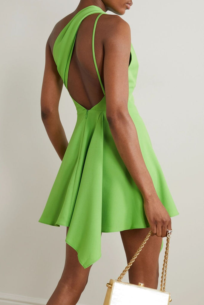 CULT GAIA NWT Eliana Green Asymmetric  One Shoulder Cut Out Twill Mini Dress S