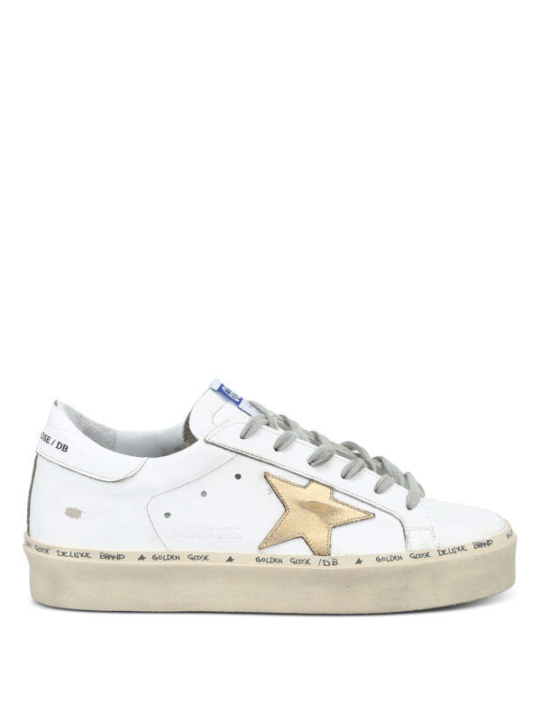 GOLDEN GOOSE Hi Star White Gold Leather Flatform Platform Low Top Sneaker 36