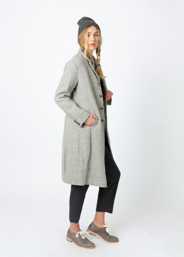 PAS DE CALAIS Light Gray Linen Wool Mid Length Garmentory Jacket Coat 38/6