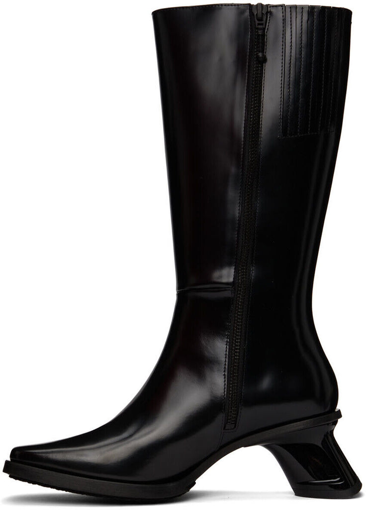 EYTYS Nova Black Patent Leather Square Toe Slant Heel Knee Calf High Boot 36