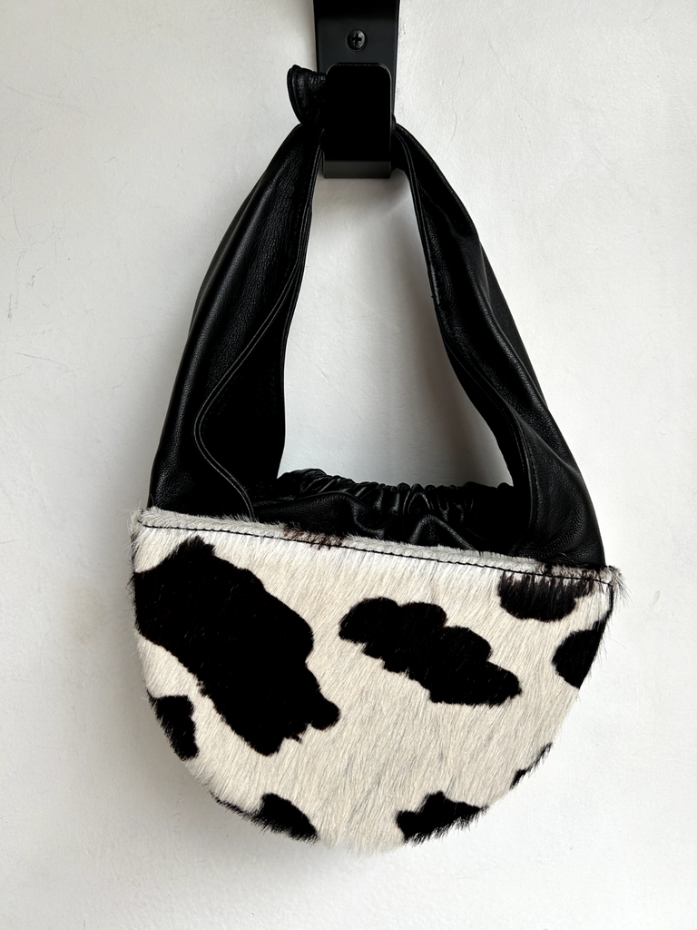 ALTAIRE Demi Lune Knot Cow Print Calf Hair Lambskin Leather Pouch Hang Bag Purse