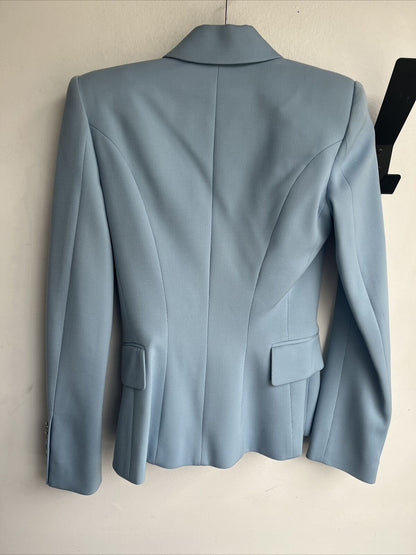 BALMAIN NEW $2500 Light Steel Pastel Blue Double Breasted Jacket Blazer 34/0