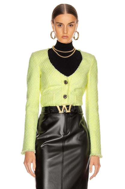 ALEXANDER WANG NWT Bias Tweed Highlighter Neon Green Frayed Edge Blazer Jacket 4