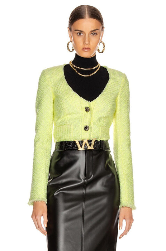 ALEXANDER WANG NWT Bias Tweed Highlighter Neon Green Frayed Edge Blazer Jacket 4