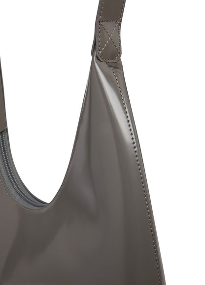 BY FAR Amber Grey Patent Leather Small Zip Hobo Shoulder Bag Purse
