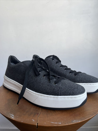 TODS TOD'S NEW Men Dark Gray Herringbone Houndstooth Felt Flannel Wool Sneaker 8