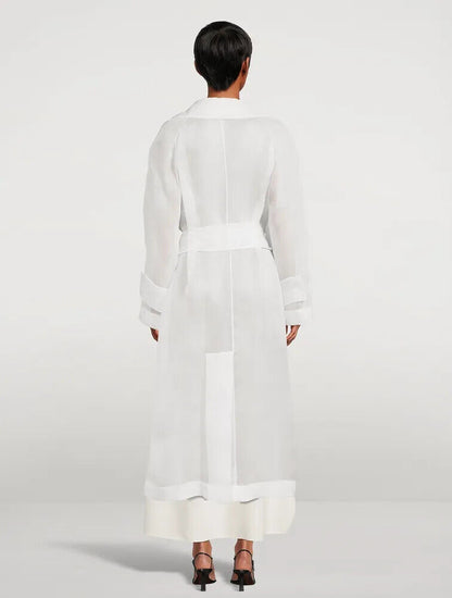 THE ROW Lau White Organza Mesh Silk Oversized Jacket Trench Coat  O/S