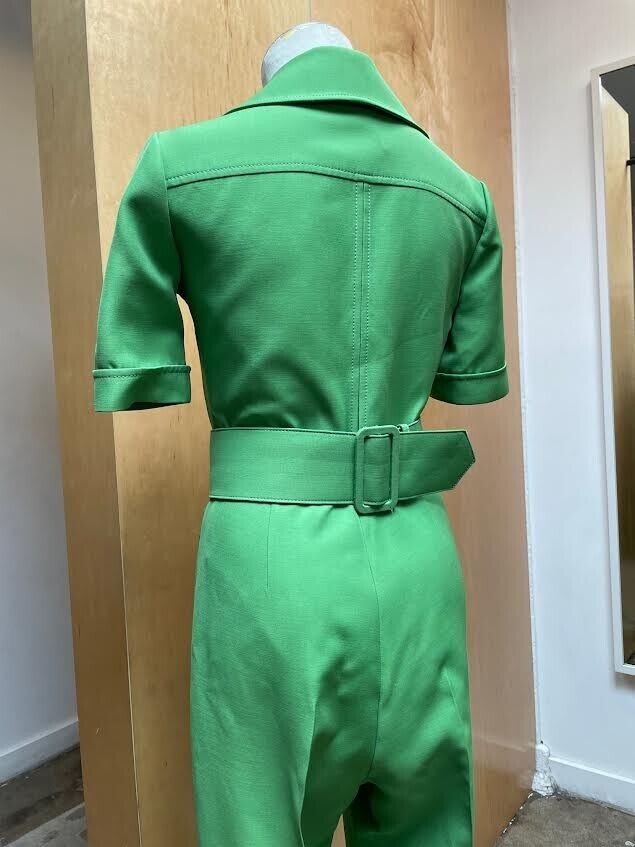 GUCCI Spring 18 Runway Cady Green Silk Wool Short Sleeve Belted Jumpsuit 38/2/0