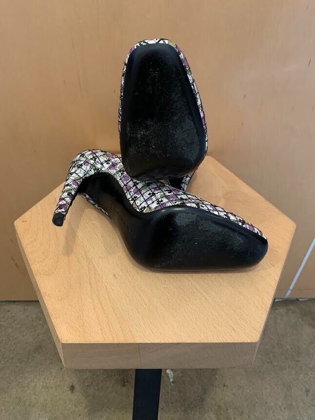 BOTTEGA VENETA Green Purple White Floral Print Quilted Leather Heel Stiletto 38