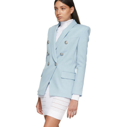 BALMAIN NEW $2500 Light Steel Pastel Blue Double Breasted Jacket Blazer 34/0