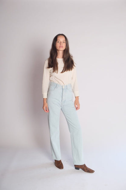 JESSE KAMM 225's Light Pale Blue High Waist Straight Slim Leg Denim Pant 0
