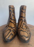 FREDA SALVADOR Joan Brown Brass Snakeskin Embossed Animal Ankle Boot 37.5/7.5