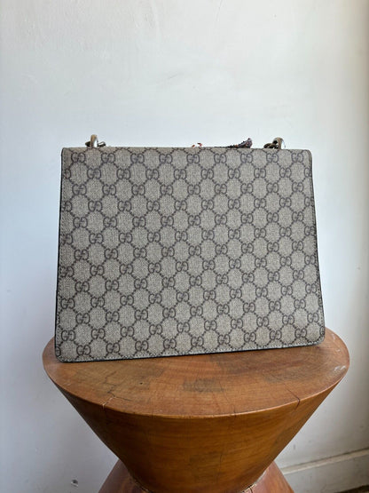 GUCCI GG Supreme Dionysus Hornet Beige Brom Monogram Logo Shoulder Bag Purse