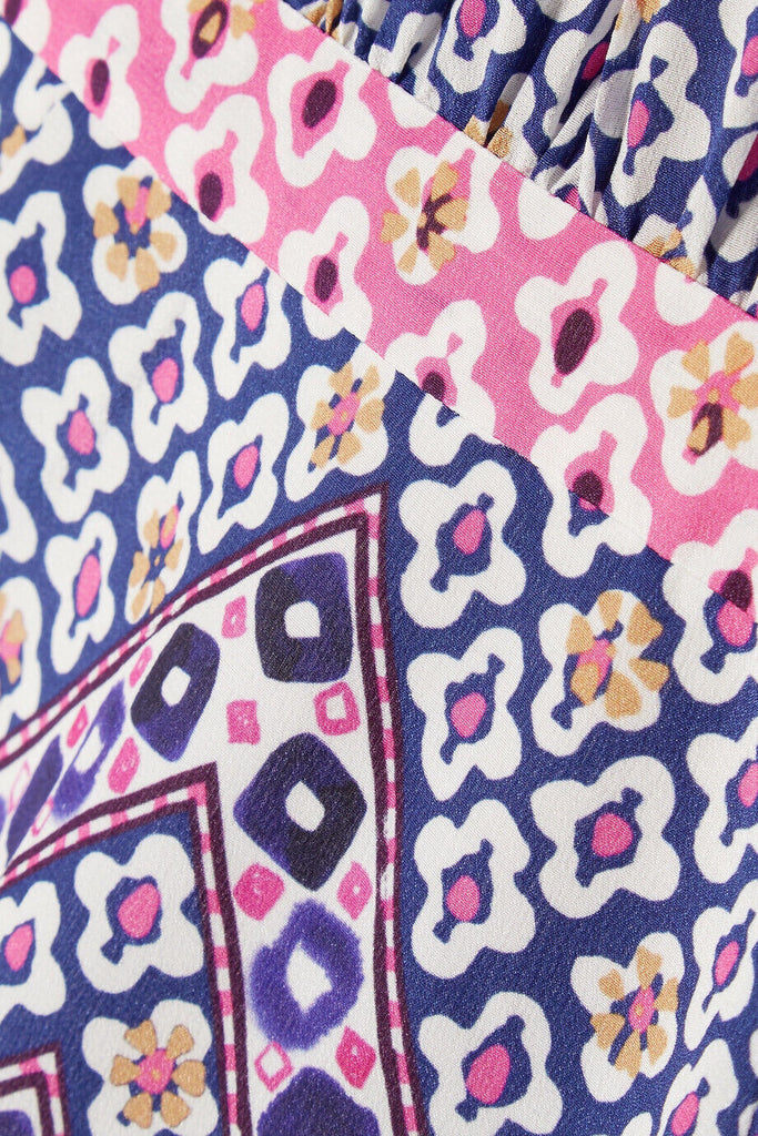 SALONI NWT Grace Pink Purple Paisley-Block Print Silk Off Shoulder Midi Dress 0