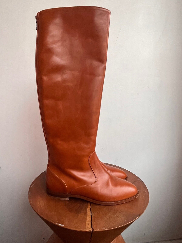 DOEN Illaria Whiskey Brown Camel Leather Flat Knee High Riding Boot 37/6.5