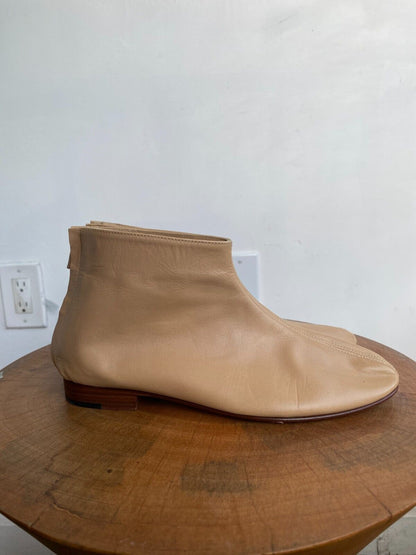 MARTINIANO Leone Beige Brown Leather Round Toe Ankle Low Cut Flat Boot 35.5