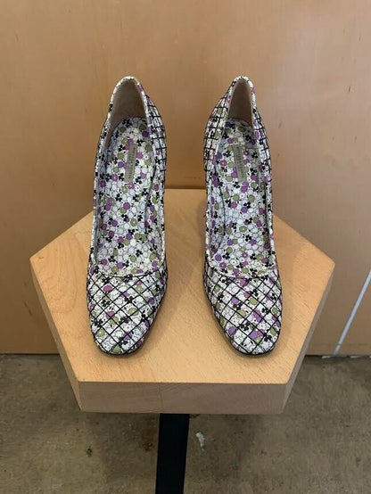BOTTEGA VENETA Green Purple White Floral Print Quilted Leather Heel Stiletto 38