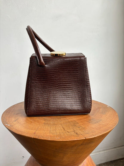 LITTLE LIFFNER Madame Mademoiselle Brown Lizard Leather Small Mini Bag Purse