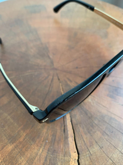 CHANEL Black Gold Acetate Calfskin Framed Pilot Aviator Glasses Sunglasses