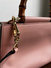 GUCCI NEW Nymphaea Pink Leather Bamboo Handle Web Stripe Shoulder Bag Purse