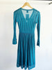 MISSONI NWT Teal Blue Bodycon Long Sleeve Wool V-Neck Midi Knit Dress 38/2/0