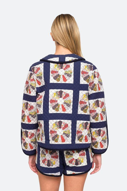 SEA NEW YORK Pippin Navy Blue White Patchwork Quilted Peter Pan Collar Jacket S