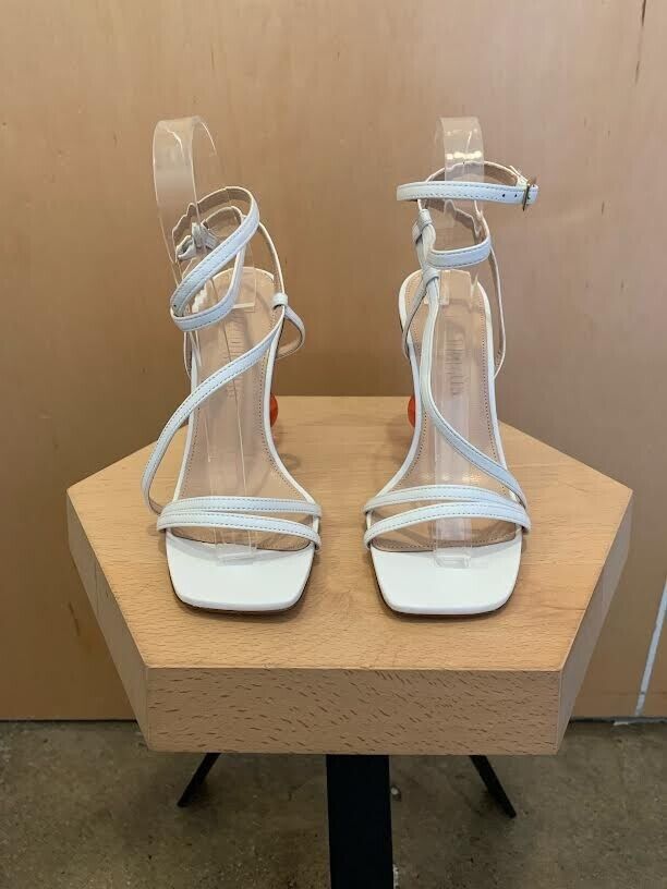 JACQUEMUS $750 Bordighera White Leather LaceUp Strappy 80mm Sandal Heel 37/7/6.5