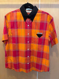 PRADA Men's Limited Edition Orange Fuchsia Plaid Print Short Sleeve Top Shirt 42