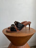 ULLA JOHNSON Provo Black Leather Gold Strappy Buckle Slide Mule Sandal Heel 39