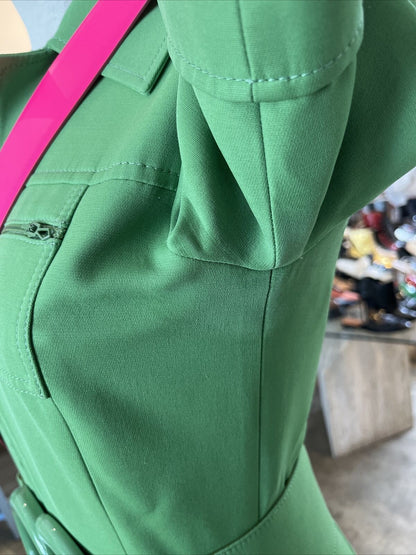 GUCCI Spring 18 Runway Cady Green Silk Wool Short Sleeve Belted Jumpsuit 38/2/0