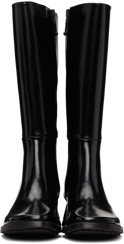 EYTYS Nova Black Patent Leather Square Toe Slant Heel Knee Calf High Boot 36