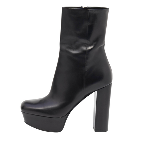 GUCCI Malaga Black Platform Square Toe Block High Heel Ankle Calf Boot 37.5