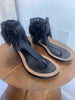 ISABEL MARANT 1100 Jaydn Black Feather Leather Ankle TStrap Flat Sandal 36/5.5/5