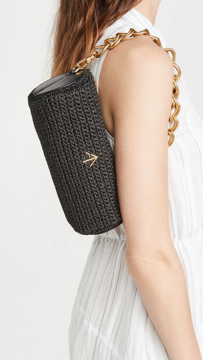 MANU ATELIER NEW XX Mini Cylinder Woven Crochet Leather Chain Shoulder Bag Purse