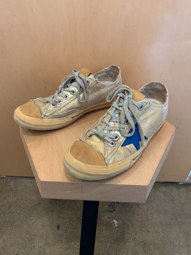スニーカー Golden Sneaker Star GOLDEN GOOSE V Star2 Gold Blue Metallic Leather Star Canvas