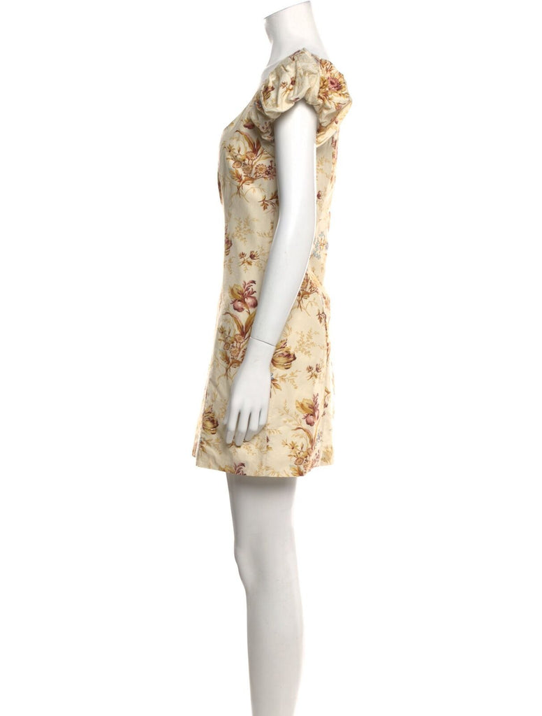 DOEN NEW Marci White Floral Print Short Puff Sleeve Cotton Silk Mini Dress XS
