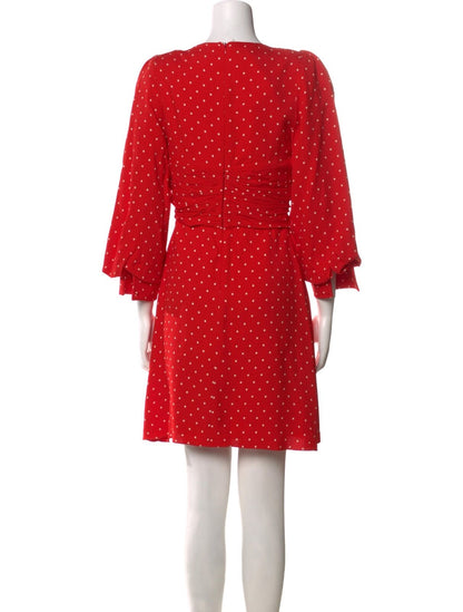 CELINE NWT Red White Polka Dot Crepe 3/4 Sleeve Mini Knee Length Dress 38/6