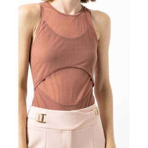 DION LEE NEW Shadow Overlay Mesh Brick Pink Sleeveless Cut Out Top Bodysuit 4/0