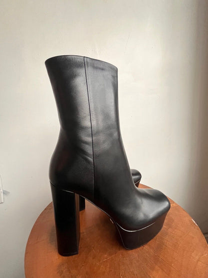 GUCCI Malaga Black Platform Square Toe Block High Heel Ankle Calf Boot 37.5