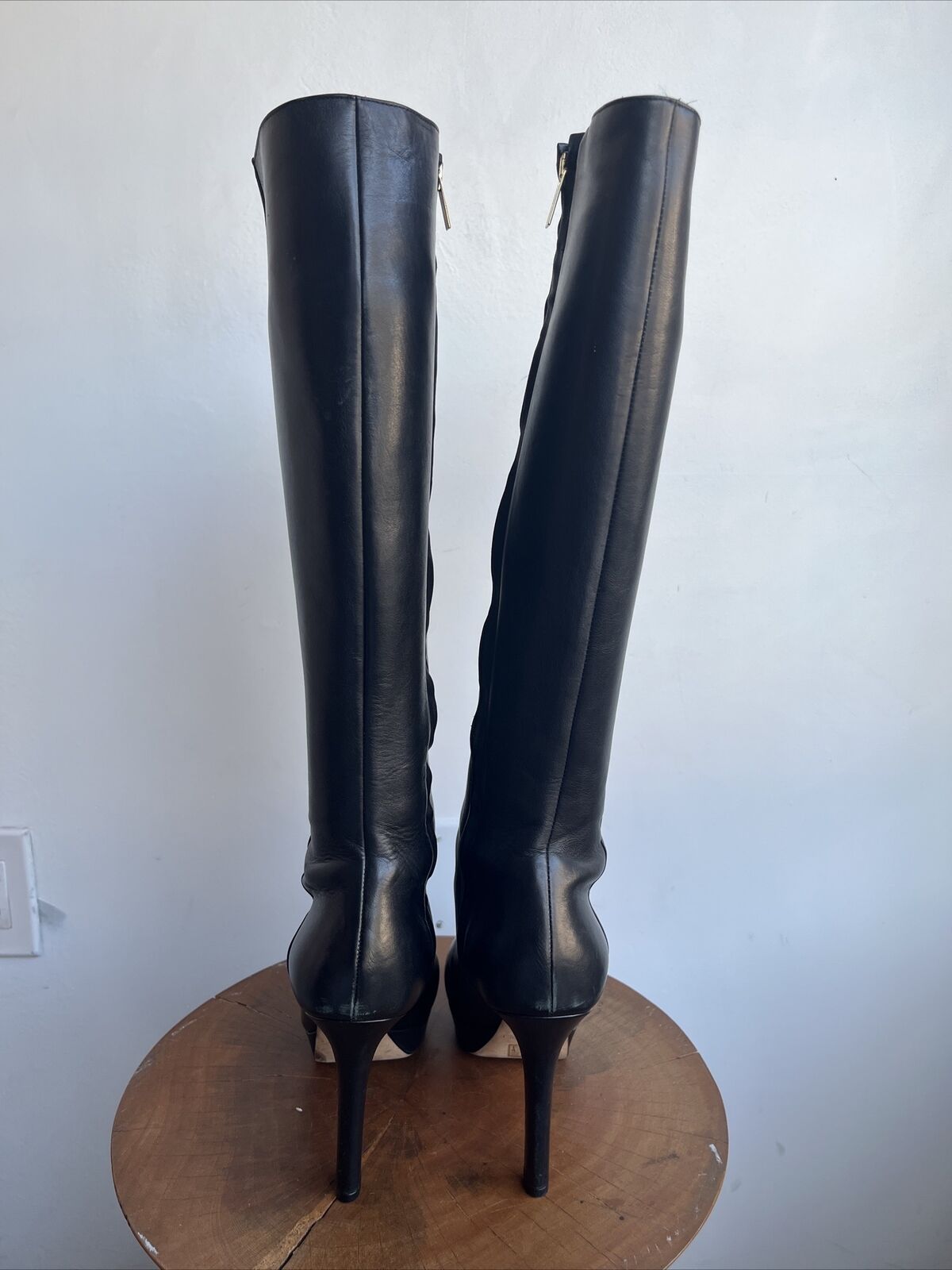 JIMMY CHOO Rare $1,275 Mara Black Leather Platform Knee High Stiletto Boot 39.5