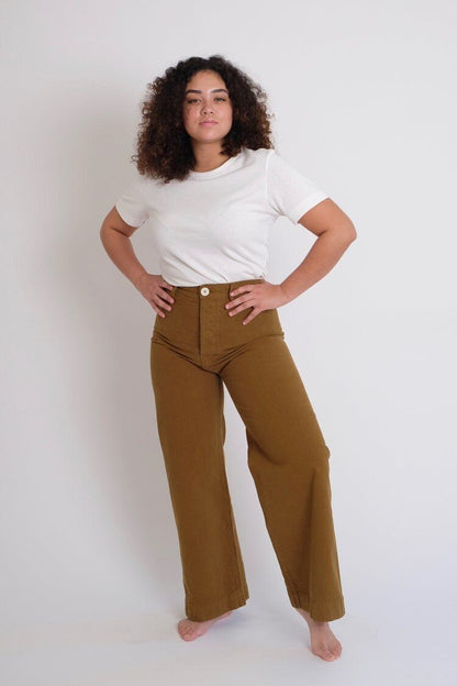 JESSE KAMM Sailor Tobacco Khaki Caramel Brown High Waist Canvas Wide Leg Pant 8