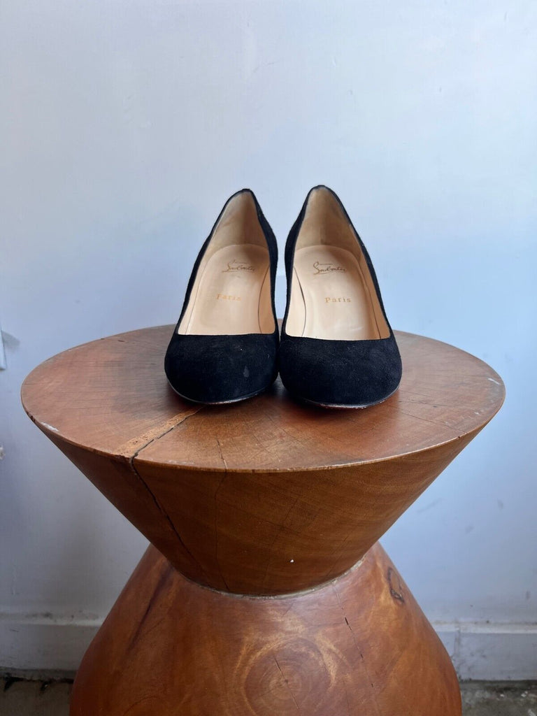CHRISTIAN LOUBOUTIN Peanut 70mm Black Suede Leather Round Toe Wedge Heel 39