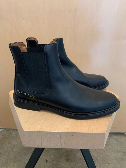 WOMAN BY COMMON PROJECTS Black Leather Ssense Chelsea Ankle Flat Boots 37/7/6.5