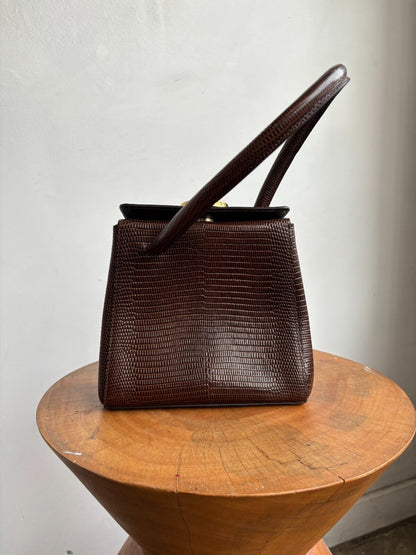 LITTLE LIFFNER Madame Mademoiselle Brown Lizard Leather Small Mini Bag Purse