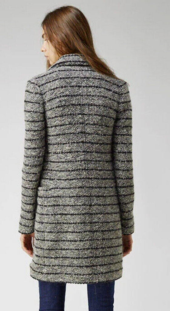 ISABEL MARANT $800 Ifea Gray Stripe Print Wool Boucle Long Jacket Coat 36/4