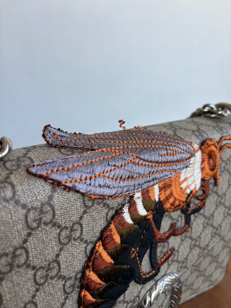GUCCI GG Supreme Dionysus Hornet Beige Brom Monogram Logo Shoulder Bag Purse