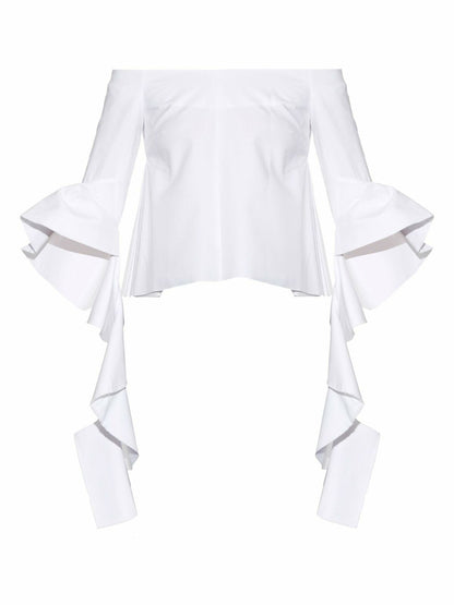 ELLERY Delores White Off The Shoulder Cotton Ruffle Long Sleeve 2